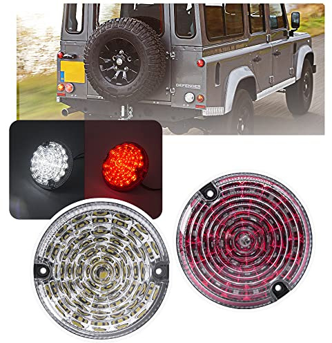 NSLUMO 2pcs LED Rear Fog Lamp Backup Light Upgrade Kit Red compatible with 01-16 L`and R`over Defender(95mm Clear+Red)