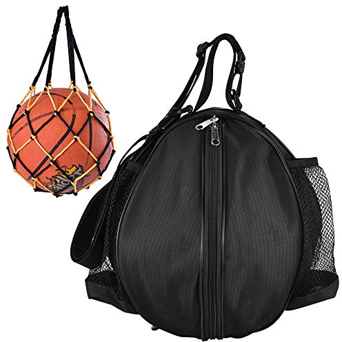 KLYNGTSK Waterproof Basketball Bag Adjustable Single Shoulder Strap Football Soccer Volleyball Carrying Bag Ball Bags Carrier Holder with 2 Mesh Side Pocket and 1 Sports Ball Mesh Net Storage Bags