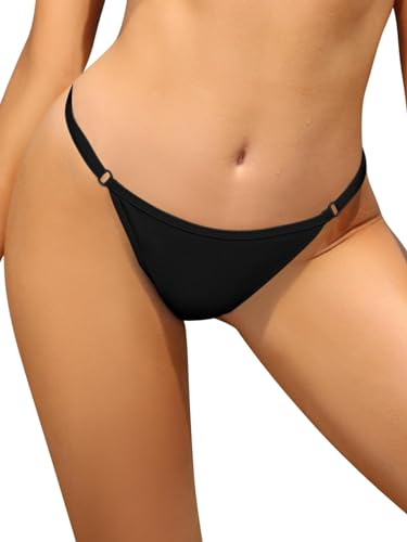 SHEKINI Costume da Bagno Slip Bikini per Donna Regolabile Vita Bassa Brasiliano Perizoma Fondo Bikini Pantaloncini Nuoto da Spiaggia(S,Nero-Bikini Bottom)