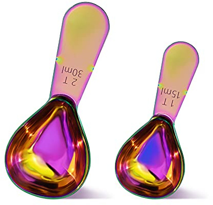 2 Pieces Stainless Steel Coffee Scoops Set(1 Tbsp,2 Tbsp)Durable Coffee Spoons with Ergonomic Handle Measuring Tablespoon for Canisters Tea Sugar Ground Coffee Whole Bean Milk Powder Flour (Colourful)