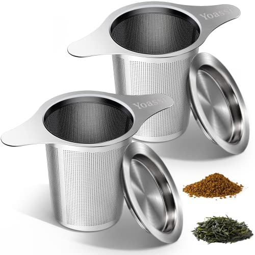 Extra Fine 18/8 Stainless Steel Tea Infuser Mesh Strainer with Large Capacity & Perfect Size Double Handles for Hanging on Teapots, Mugs, Cups to Steep Loose Leaf Tea and Coffee (2 Pack)