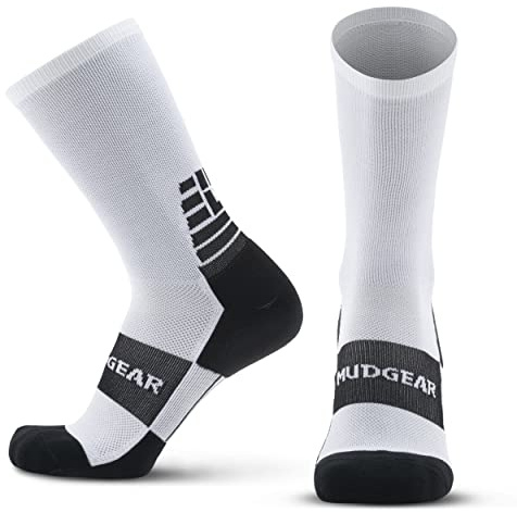 MudGear Crew Length Hiking Socks - Non-Wool Cushioned Hiking Trekking Socks for Women and Men - Mid-Calf Cold Weather Socks for Outdoor Sports as Hiking, Running, Camping etc. (White, Large)