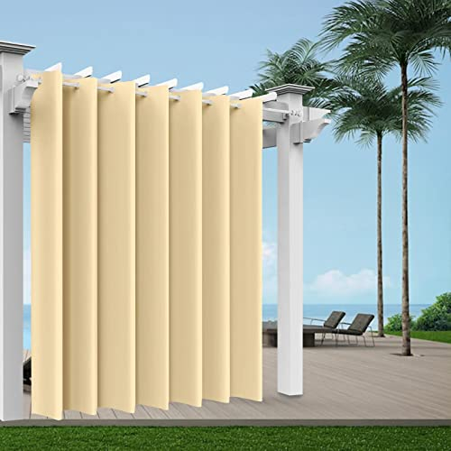 Comlax Cortinas para exteriores con ojales impermeables, 254 x 245 cm, extraanchas, color beige, para exteriores, protección visual para porche, pérgola, jardín, puerta corredera/cenador, 1 unidad
