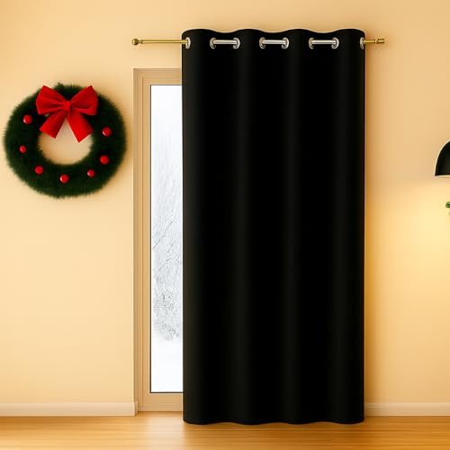 PANOVOUS Extra Wide Blackout Curtain – Thick Room Divider Curtain for Sliding Glass Doors,Thermal Insulted Eyelet Curtains for Privacy, Single Panel 80W x 84L Inch,Black,