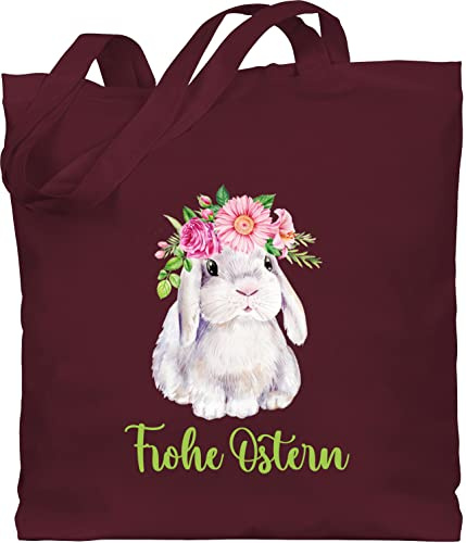 Baumwolltasche - Ostergeschenk - Frohe Ostern Hase I Osterhase I Osterhäschen I Oster Hase - Unisize - Bordeauxrot - osterhasentasche ostermotiv ostern￼ tasche osterngeschenke ostergeschenke