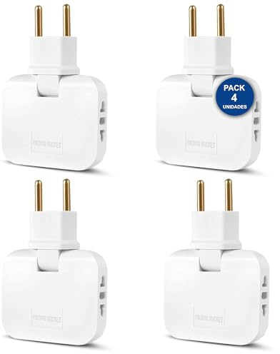 Pack 4 Mehrfachsteckdose 3-in-1 – Kompakte Wandsteckdose mit Flachstecker - 3 Steckdosen für die Wand + Adapter 16 A mit 250 V - Platzsparend | 3-Stars