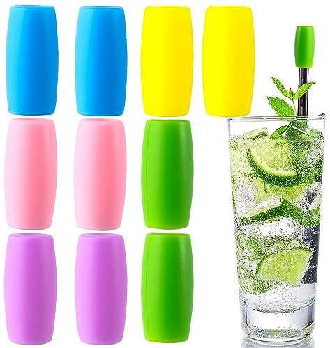 HINZIC 10 cannucce in silicone da 12 mm per cannucce in acciaio inox, riutilizzabili per uso alimentare, protezioni per cannucce in metallo, multicolore