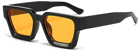 WDZAYXC Gafas de sol rectangulares vintage para hombre y mujer, estilo retro, protección UV400, negro / naranja