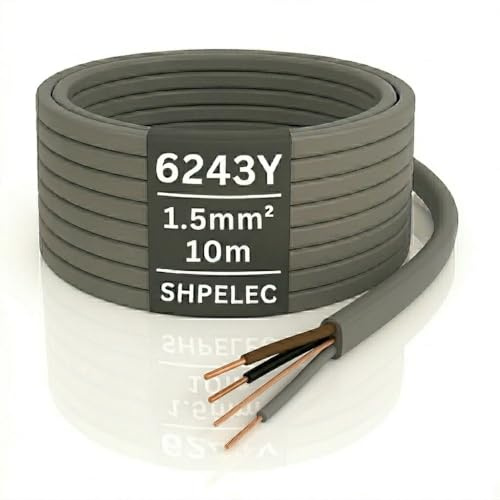 SHPELEC® Electrical Grey Twin and Earth 6243Y 3 Core Cable - 1.5mm Lighting LED Twin and Earth 6243Y 3 Core Cable - 10m