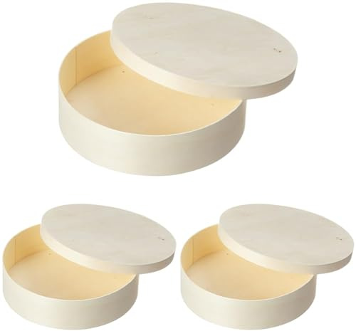Rayher Spandose mit Deckel, rund, 20cm ø, Höhe 5,5cm, Spanschachtel, Holzspan natur, unbehandelt, Holzbox, Schmuckdose, zum Bemalen und Verzieren, 62400000 (Packung mit 3)