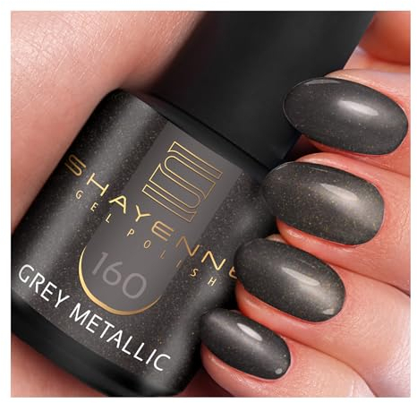 SHAYENNE UV Gel Nagellack - 160 Grey Metallic Grau mit Glitzer 15 ml - Langanhaltend, Kratzfest & Hochglänzend - Profi-Qualität - LED kompatibel - Perfekt für Zuhause & Studio - Made in Germany