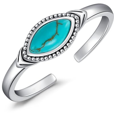 BETHZA Türkiser Zehenring verstellbar 925er-Sterlingsilber echter Türkis offener Bandring westlicher Südwesten Schmuck Geschenke für Frauen