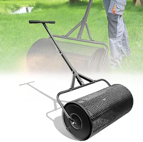 ZbOLi 24 Inch Durable Lawn Roller, Lightweight Manure Spreader with Adjustable Upgrade T Shaped Handle,Top Soil Spreader, for Garden Care Manure Spreaders Roller 40 * 60cm black