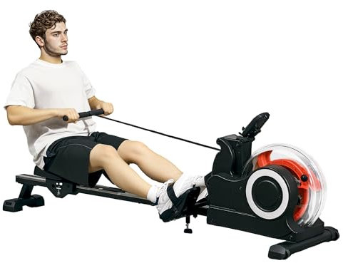 SPORTNOW Máquina de Remo con 6 Niveles de Resistencia al Agua Máquina de Remo para Casa Plegable con Pantalla LCD Ruedas Máquina de Remar para Entrenaminto en Gimnasio Negro