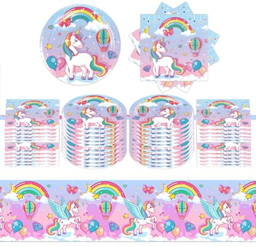 Ptydecta Vaisselle Anniversaire Licorne,Ensemble D'anniversaire,Decoration Anniversaire Licorne Assiettes Serviettes Nappes,Idéal pour 20 Personnes