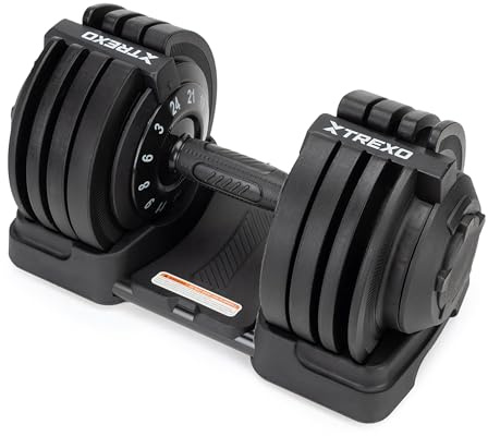 TREXO Manubrio 24 kg con Regolazione del Peso Tramite Rotella Manubrio Palestra Regolabile in Ferro per Esercizi Fitness con Impugnatura Ergonomica Antiscivolo