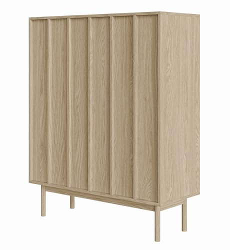 Selsey Kommode Aufbewahrungsschrank 2 Türen 100 cm Schrank Schubladenschrank Push to Open Hoch Holzbeine Eiche Geölt Neksto
