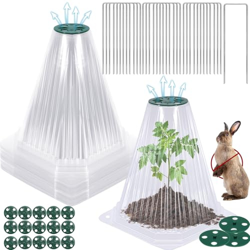 VICAMB 20 Pack Garden Cloches for Plants,Reusable Plant Bell Covers with Rotary Vent and 40PCS Ground Stakes,Garden Protector from Birds Chicken Animals,7.9 H X 6.7 D