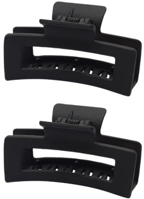 FSSTUD - Lot de 2 grandes pinces à cheveux rectangulaires mates antidérapantes - Pinces à cheveux noires à forte adhérence - Pinces à cheveux élégantes pour femmes et filles