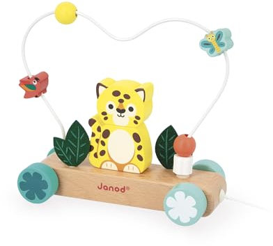 Janod - Zieh-Tiger mit Motorikschleife - Holzspielzeug zum Herumtollen - Fördert die Entwicklung von Entwicklung, Motorik und Vorstellungskraft - Ab 12 Monate - J08281