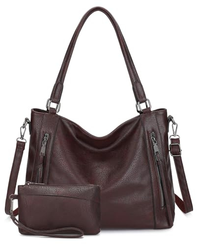 VINBAGGE Damen Handtasche Leder Henkeltasche Top Griff Tasche Vintage Weiches Umhängetasche Schultertasche Mit Geldbörse Hobo Damen Taschen für Frauen - Set 2pcs