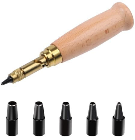 Locher zum Nähen Leder Papierhandwerk, ，Mit 6 Spitzen 1,5/2/2,5/3/3,5/4 mm, Holzgriff, lochzange papier stark und langlebig,perfekt für Leder, Papier, Karten und Filz