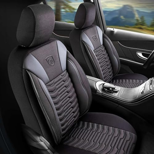 GIOVANNI BUTTI Coprisedili universali per auto e SUV, coprisedili anteriori di alta qualità, in tessuto piqué, nero, compatibile con airbag, set di montaggio incluso