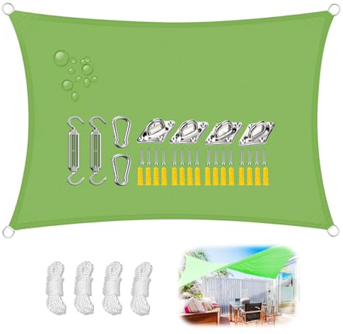 Tenda a Vela Impermeabile Rettangolare Vela Ombreggiante Parasole Protezione Raggi UV per Esterno Giardino Terrazzo Balcon-Green||4x6m(13x19ft)