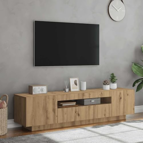 Refined Mueble de TV Luces LED Madera Roble Artisan 160x35x40 cm