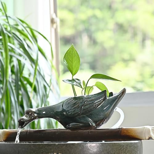 Pond Spitter Fountain Water Statues, DIY Ceramic Animal Decoration Waterfall, Garden Outdoor Water Feature Planter, Eye-catching Design for Home and Landscape(28.5*12.5*10.5cm/11.2*4.9*4in)