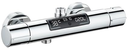 Mitigeur thermostatique EKOGEST XL avec écran de contrôle de la température et de la consommation Chromé Edouard Rousseau – Écran LCD – Sécurité 38°C – Design moderne
