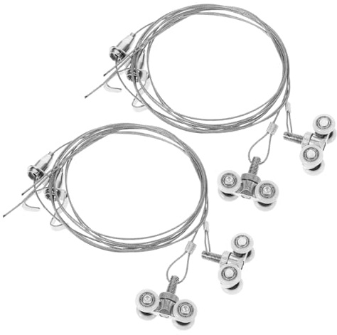 CLISPEED 2 Sets Adjustable Stainless Steel Photo Frame Wire Rope Hanger with Hooks and Pulleys for Indoor Outdoor Display Heavy Duty Bearing Capacity for Office Decor