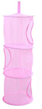 Warmhm Organizzatore Portaoggetti Sospeso in Rete 3 Scomparti Pieghevole Contenitore Per Giocattoli e Vestiti Salvaspazio Per Cameretta Bambini e Viaggi Rosa