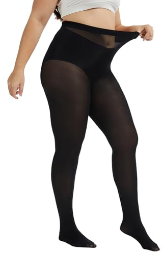 LOFIR Collant 80 Denari Donna: Collant Taglie Forti Calze Microfibra Coprenti a Vita Alta Elastiche per Donna Curvy 1 Paio 3XL-4XL Nero