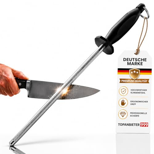 Knivslipare professionellt brynstål 39 cm, XXL slipyta 26 cm, knivslip rostfri, professionell slipmaskin, kökskniv, slipstång, handtag med fingerskydd, slipstång, knivslip med ögla