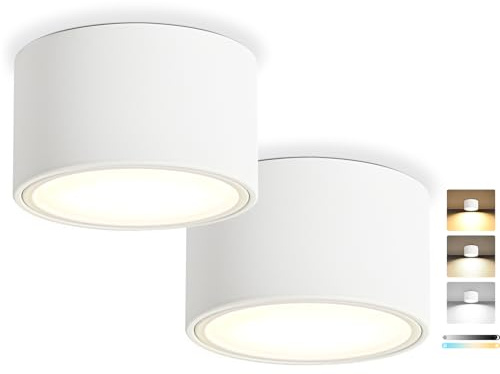 KYOTECH LED Aufbauspots, 2700K/4000K/6500K, Dimmbar, mit 7W GX53, Aluminium | Ø95x55mm, 800LM, 230V, Aufputz Deckenstrahler, Rund, für Deckenmontage, Schlafzimmer, Wohnzimmer, Küche, Weiß, 2 Stück