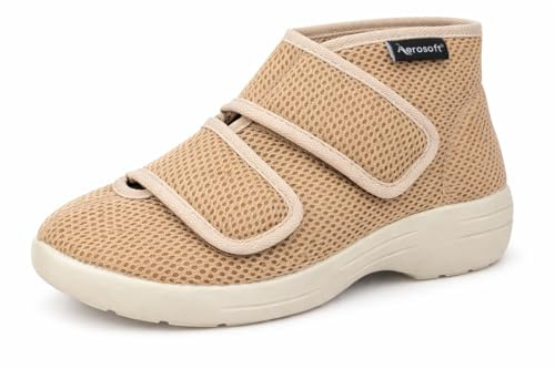 Aerosoft Stretch 21 stövlar kvinnor och män – hälsosko med kardborreband för känsliga fötter, Beige, 42 EU