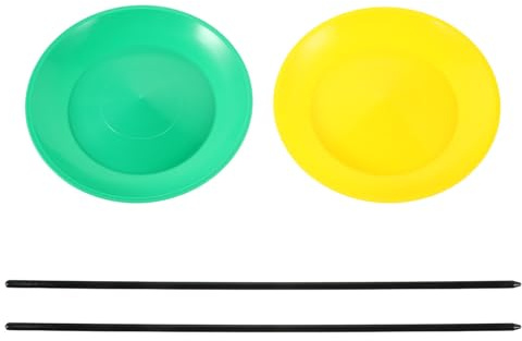 Homoyoyo Ensemble de Jonglage 2 Pièces avec Assiettes Tournantes Jaune et Verte Bâtons de Jonglage pour Débutants et Adultes D'adresse pour Spectacles et Loisirs
