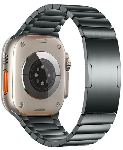 MaKTech Titanarmband, Lättviktigt Metallänkarmband med Rundade Hörn Och Inbäddat Spänne, för Apple Watch Series 11/10/9/8/7, Se 3/2/1 [2025] (42mm/41mm/40mm, Grå)