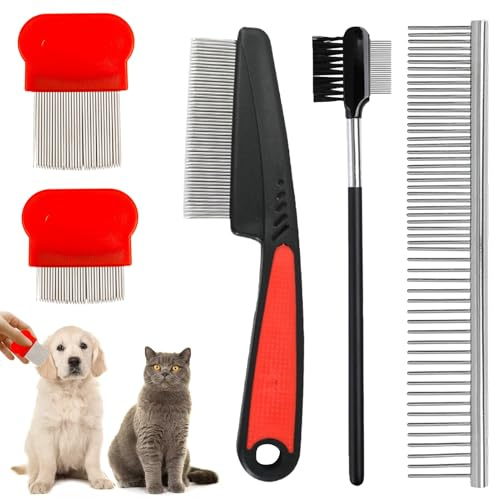 BaZuyunMd 5 Stück Edelstahl Hundekamm, Flohkamm, Flohkamm Hund Und Hunde Kamm Set, Für Fellpflege Und Parasitenentfernung Bei Hunden Und Katzen