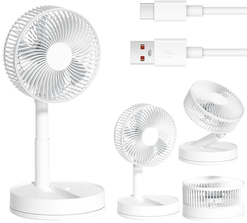 KASYDoFF Portable Foldable Desk Electric Fan 15 Inches, Powered by 5400 mAh Battery, USB Rechargeable, Super Silent Oscillating Desk Fan with 4 Speeds, Height and Angle Adjustable