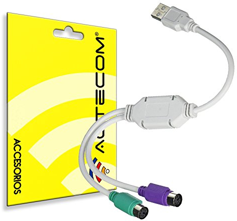 Actecom® Cable conversor PS2 a USB, Adaptador de USB a Cable del Teclado y el Ratón, Conmutador KVM, Convertidor para Teclado y Ratón, Blanco