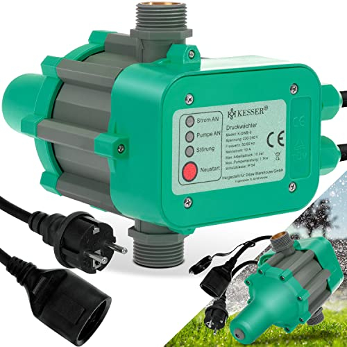 KESSER® Pressostato Interruttore di pressione, 10 bar, controllo pompa, impianto idraulico domestico, irrigazione giardino, con cavo, pressione dell'acqua costante