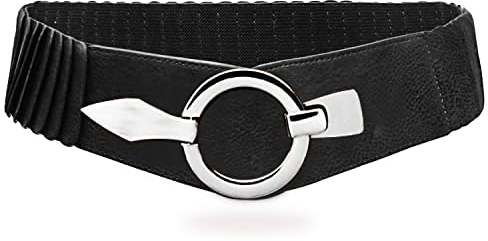 Glamexx24 Elastischer Damen Taillengürtel gürtel 6cm breiter Hüftgürtel mit silberner Ring (Schwarz, Taillenweite 75cm-110cm)
