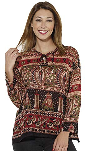 Coline - Blouse Femme Ethnique - Couleur : Rouge - Taille : L/XL