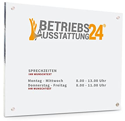 Betriebsausstattung24® Individuell gefertigtes Türschild mit Wunschlogo & Text | Acrylglas, 42,0 x 29,7 cm/DIN A3 Querformat | Inkl. 4 Abstandhaltern aus Edelstahl | Zum Verschrauben