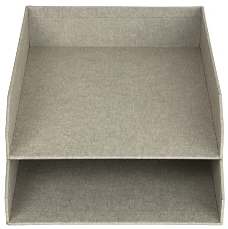 BIGSO BOX OF SWEDEN Hakan set om 2 brevfack för skrivbordet – stapelbara förvaringsfack för brev, dokument etc, – organisationssystem av fiberskiva med papper i linneutseende – beige