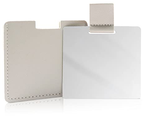 Miroir compact en acier inoxydable incassable pour sac à main, miroir de voyage incassable avec étui en cuir PU, miroir de rasage de camping portable pour homme et femme, maquillage, cadeau (gris)