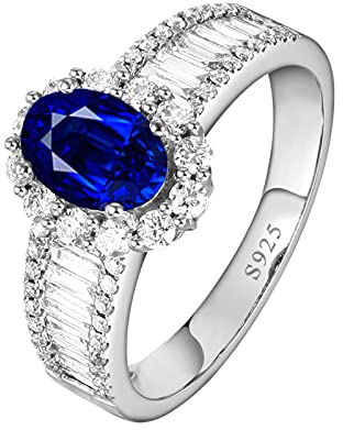 Ayoiow Trauring Damen Ringe für Frauen Silber 925, Verlobungsringe mit Stein Blau Oval Ringe Größe 47 (15.0)
