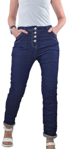 Karostar Jean stretch pour femme - Pantalon Boyfriend avec boutonnière - Pantalon basique 5 poches en denim